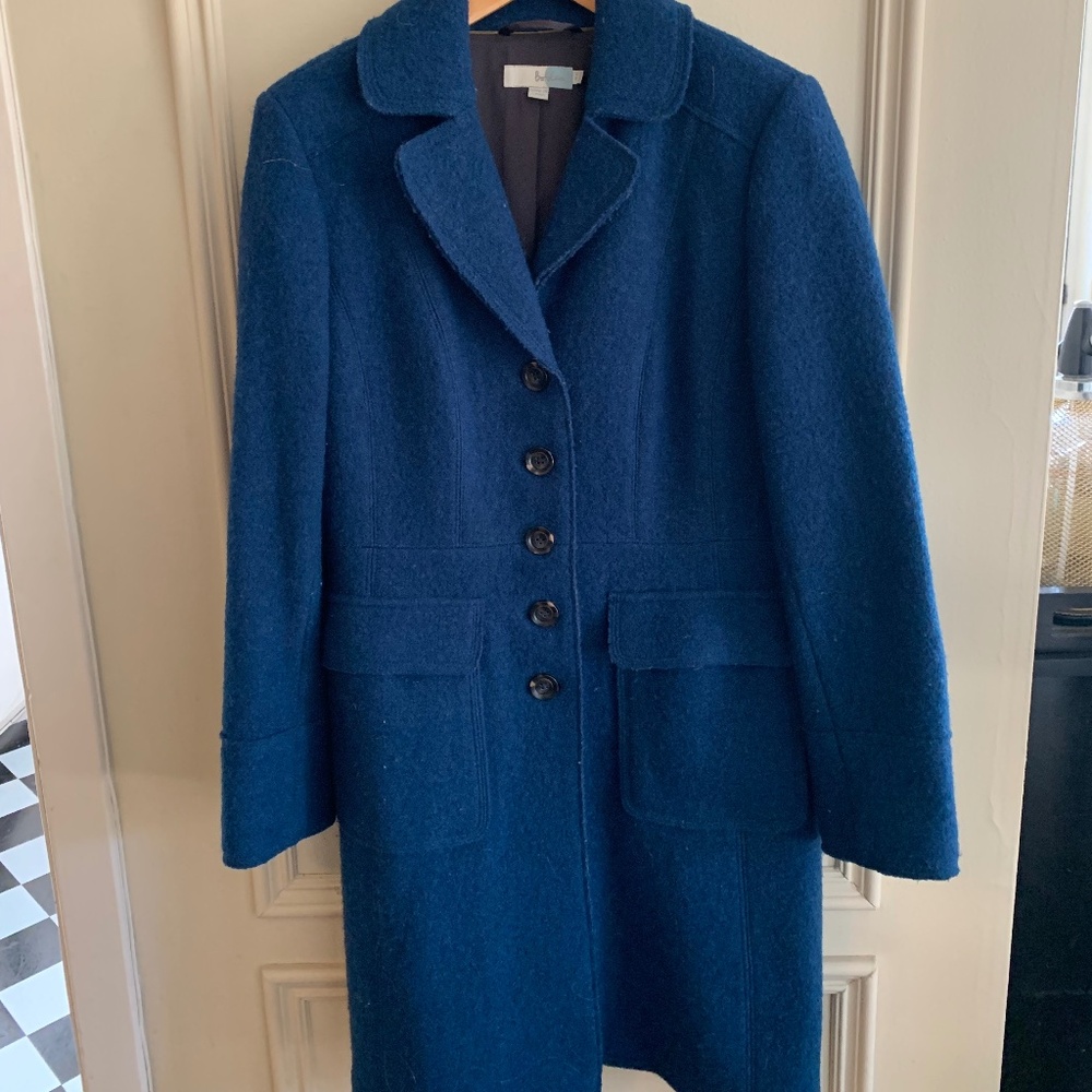 Wool Blend Navy Long Coat - Women's Jacket